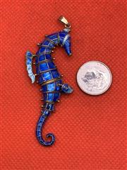 VTG CHINESE IMPORT SILVER BLUE ENAMEL SEAHORSE ARTICULATED PENDANT